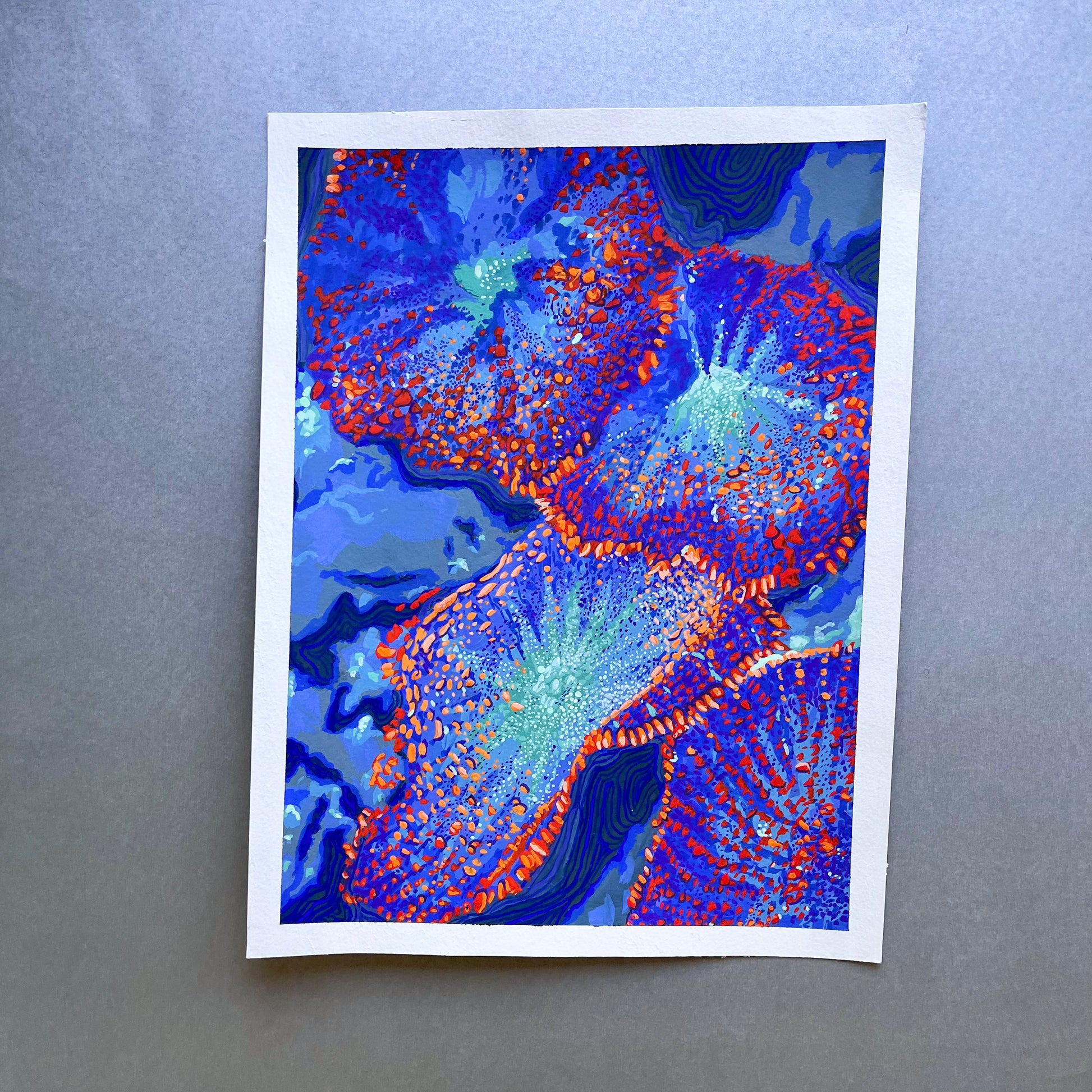 blue and orange mushroom coral painting